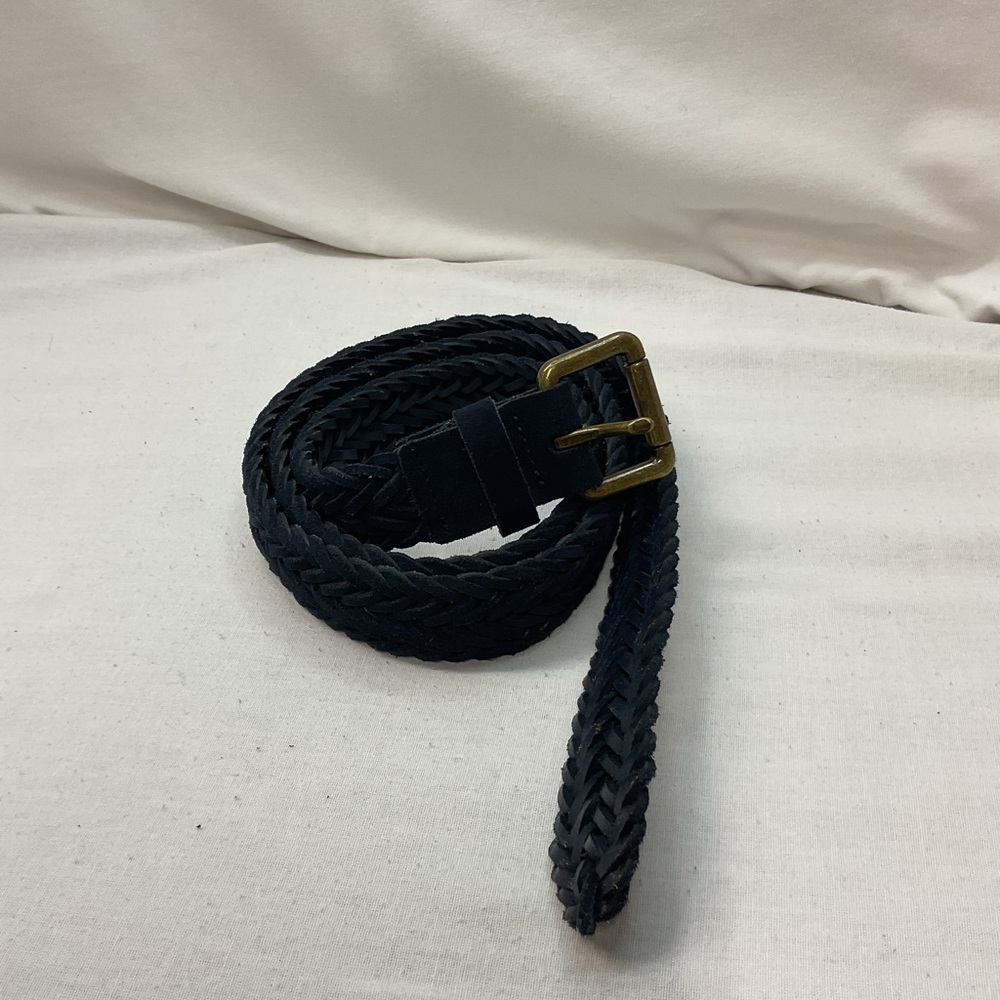 Bananna Republic Men's Leather Braided Belt, Navy, Bronze Buckle, 44 inches